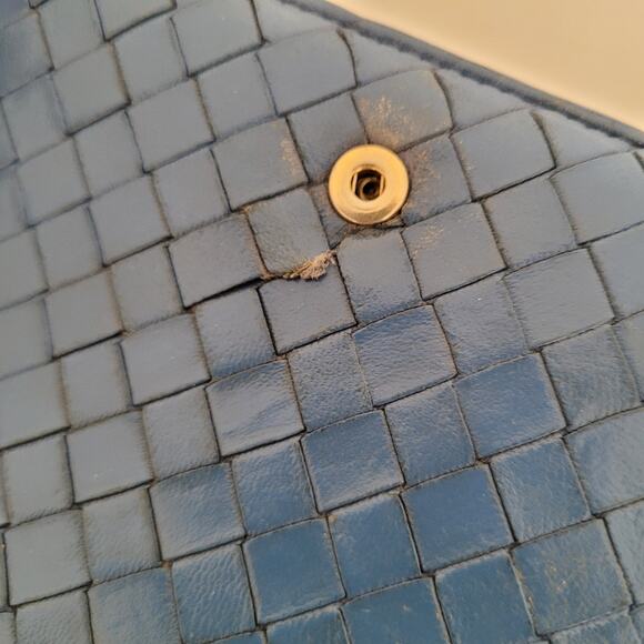 BOTTEGA VENETA Interatiato Woven Leather Bifold Wallet Medium Blue Unisex Soft - Picture 15 of 15